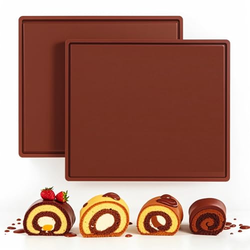 Silikon Backmatte, 2 Stück Antihaftbeschichtet Dauerbackmatte mit Rand Silikonmatte Backen Groß Swiss Roll Backblech Rutschfest Silikonbackmatte für Kochen Backen Keksen(Braun) von SCDZY