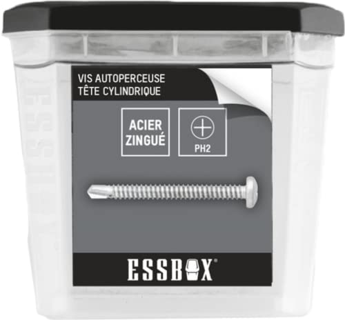 ESBOX SCELL-IT selbstbohrende Schrauben – verzinkt weiß – Zylinderkopf – PH – Ø 3,5 mm x 10 mm – Box mit 1000 – EX-94702135010, Sechskant-Plotter, abnehmbarer Deckel, stapelbare Boxen von Scell-it