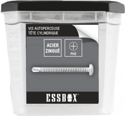 ESBOX SCELL-IT selbstbohrende Schrauben – verzinkt weiß – Zylinderkopf – PH – Ø 4,2 mm x 19 mm – Box mit 1000 – EX-94702142019, Sechskant-Stellen, abnehmbare Deckel, stapelbare Boxen von Scell-it