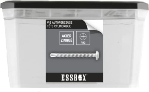 ESBOX SCELL-IT selbstbohrende Schrauben – verzinkt weiß – Zylinderkopf – PH – Ø 4,2 mm x 25 mm – Box mit 1000 – EX-94702142025, Sechskant-Steckplätze, abnehmbare Deckel, stapelbare Boxen von Scell-it