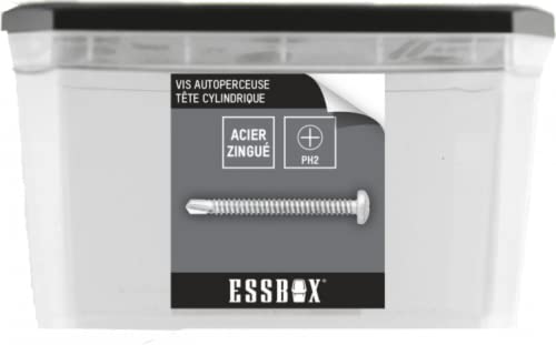 ESBOX SCELL-IT selbstbohrende Schrauben – verzinkt weiß – Zylinderkopf – PH – Ø 4,8 mm x 32 mm – Box mit 500 – EX-94702148032, Sechskant-Stellen, abnehmbare Deckel, stapelbare Boxen von Scell-it