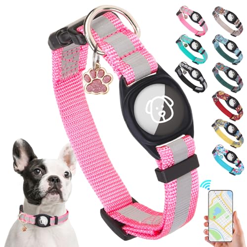 SCENEREAL Hundehalsband mit Airtag-Halterung für kleine bis große Hunde, reflektierend, Sicherheitsverriegelungsschnalle, weiches Nylon, Haustierhalsbänder, verstellbar für alle Rassen, Rosa, XS SCENEREAL Hundehalsband mit Airtag-Halterung für kleine bis große Hunde, reflektierend, Sicherheitsverriegelungsschnalle, weiches Nylon, Haustierhalsbänder, verstellbar für alle Rassen, Rosa, XS von SCENEREAL