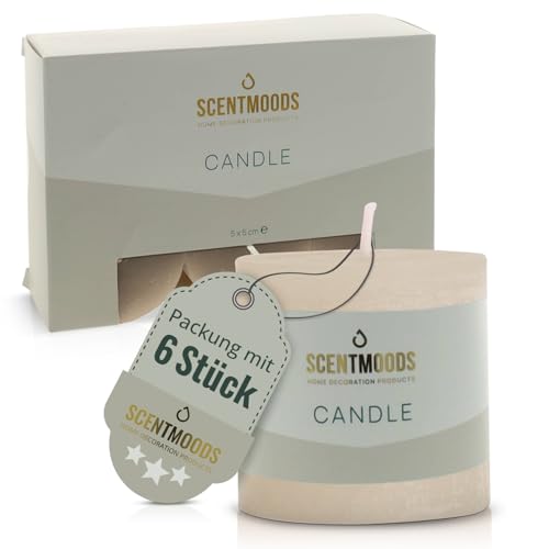 SCENTMOODS Rustik Stumpenkerzen Set - 6 Handgefertigte Elfenbein Kerzen - 5x5cm Lange Brenndauer - Natürliches Pflanzenwachs Ohne Palmöl - Unparfümiert von SCENTMOODS