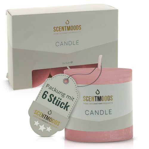 SCENTMOODS Rustik Stumpenkerzen Set - 6 Handgefertigte Koralle Kerzen - 5x5cm Lange Brenndauer - Natürliches Pflanzenwachs Ohne Palmöl - Unparfümiert von SCENTMOODS
