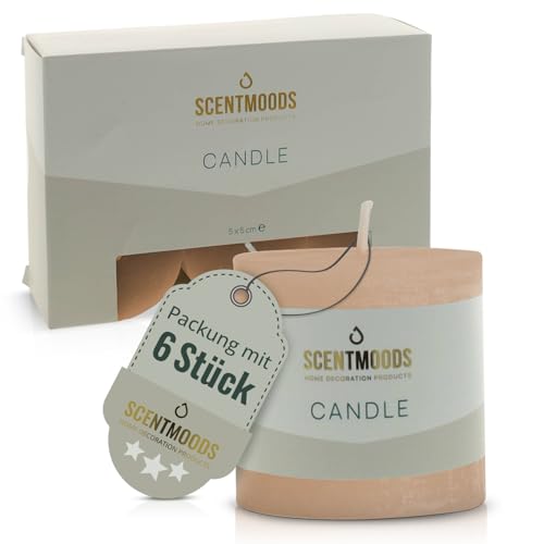 SCENTMOODS Rustik Stumpenkerzen Set - 6 Handgefertigte Taupe Kerzen - 5x5cm Lange Brenndauer - Natürliches Pflanzenwachs Ohne Palmöl - Unparfümiert von SCENTMOODS
