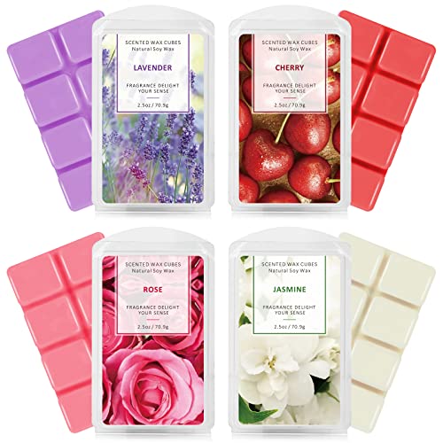 Duftwachs Wax Melts 100% Sojawachs Duftwachswürfel, 4 St*70g, Enthält Jasmin, Lavendel, Kirsche, Rose Duft, Geschenk Set für Raumdüfte, Hochzeiten, Geburtstag, Valentinstag, Weihnachten, Duftlampen von SCENTORINI