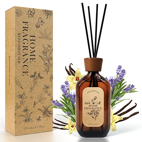 SCENTORINI Raumduft Diffusor, Raumerfrischer mit Lavendel-Vanille Duft, Duftstäbchen Diffuser, Duftvase für Räume, Bäder, Büros, Schränke, 120ml mit 6 Rattanstäbchen von SCENTORINI