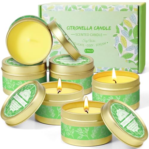 SCENTORINI Citronella Kerzen, Citronella Kerze Outdoor, Sojawachs Duftkerze im Dose, Zitronelle Kerze für Outdoor, Garten, Picknick, Camping, Terrasse, 6 Pack Geschenkset - Zitronengras Duft von SCENTORINI