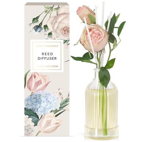 SCENTORINI Raumduft, Räumduft Diffusor mit Duftstäbchen 200ml, Sandelholz Rose Raumerfrischer, Duftstäbchen Diffuser, Natürliche Lufterfrischer, Duftvase für Räume, Bäder, Büros, Badezimmer Deko von SCENTORINI