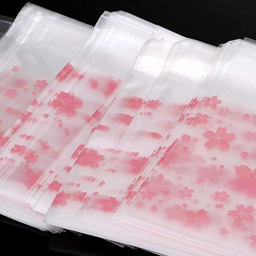 SCF2017 200 Stück 7 x 7 cm Sakura-Blume, selbstklebende Plastiktüten für Snacks, Kekse, Süßigkeiten, Backen, Brot von SCF2017