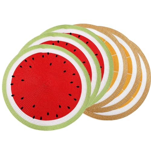 SCF2017 Runde gewebte Kunststoff-Tischsets, 38 cm, stilvolle und praktische Esstisch-Matten, 6er-Set, Wassermelone und Zitrone SCF2017 Runde gewebte Kunststoff-Tischsets, 38 cm, stilvolle und praktische Esstisch-Matten, 6er-Set, Wassermelone und Zitrone von SCF2017