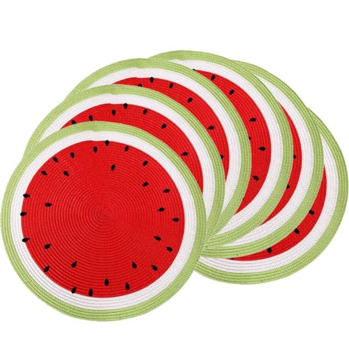 SCF2017 Runde gewebte Kunststoff-Tischsets, 38 cm, stilvolle und praktische Esstisch-Matten, 6er-Set, Wassermelone von SCF2017