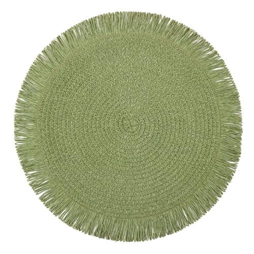 SCF2017 Runde gewebte Papierstroh-Tischsets mit Quasten, 38 cm, 6 Stück, Grün von SCF2017