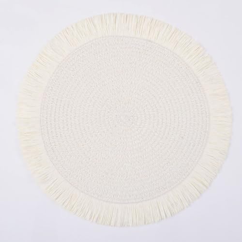 SCF2017 Runde gewebte Papierstroh-Tischsets mit Quasten, 38 cm, Weiß, 6 Stück von SCF2017