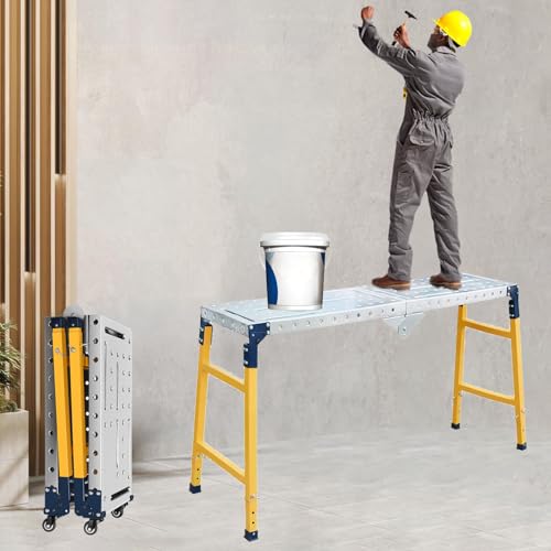 SCGSJZH Arbeitsplattform Höhenverstellbar Klappbar Gerüst, 2-in-1 Multifunktions Fahrbares Arbeitsbühne, Verzinkte Tischplatte, Höhenverstellbar 60-90cm, Traglast 500 kg (120x36 cm) von SCGSJZH