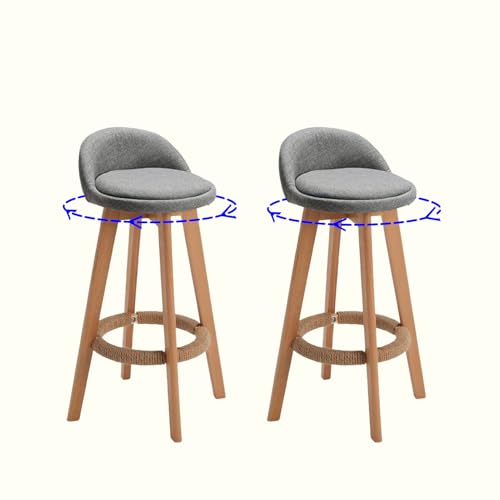 SCGSJZH Drehbare Barhocker 2er-Set Barstuhl mit Lehne stylischer Tresenhocker Gepolsterte Sitzfläche,Küchenstuhl, Grauer Stoffbezug, Holzbeine (73cm) von SCGSJZH