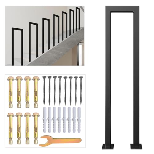 SCGSJZH Geländer Treppen Schwarz, U/M-förmiger bodenmontierter Handlauf, modernes schmiedeeisernes Brüstungsgeländer, Garten-/Korridor-/Loft-/Innentreppengeländer (85cm, U-Typ) von SCGSJZH