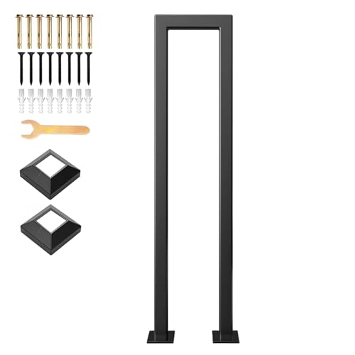 SCGSJZH Geländer Treppen Schwarz, U/M-förmiger bodenmontierter Handlauf, modernes schmiedeeisernes Brüstungsgeländer, Garten-/Korridor-/Loft-/Innentreppengeländer (90cm, U-Typ) von SCGSJZH