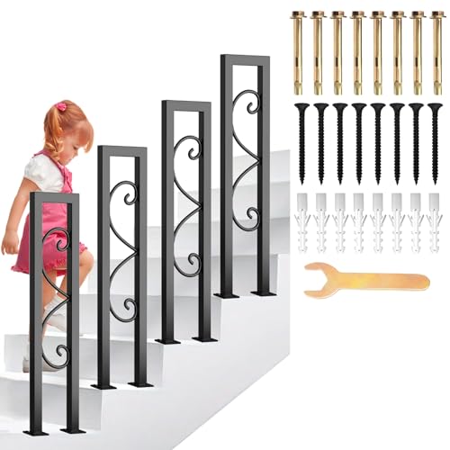 SCGSJZH Treppengeländer Innen-Außen, Geländer für Treppen U-förmige 75–110 cm schwarzes Schmiedeeisengeländer, Nordic Moderner Rutschfester Dekorativer Zaun für Villen, Balkone, Flure (110cm) von SCGSJZH