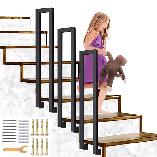 SCGSJZH Treppengeländer in U-Form, 35–110 cm seitlich montierte Handläufe, schwarzes Schmiedeeisengeländer, Treppenhandlauf für Balkon, Flur, Dachboden, Innen- und Außen (100cm) von SCGSJZH