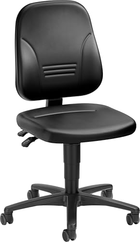 Arbeitsdrehstuhl, Permanentkontakt, Lendenwirbel- & Beckenstütze, Sitzhöhe 44–62 cm, Kunstleder (desinfektionsmittelbeständig), Rollen für Hartböden, schwarz von SCHÄFER SHOP