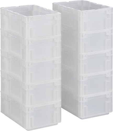 SCHÄFER SHOP Lagerkasten, 10 Stück, 5,2 l, PP, transluzent, 30 x 20 x 12 cm, mit Unterfassgriff – stapelbare Euronorm-Behälter für Lager, Kommissionierung & Versand von SCHÄFER SHOP