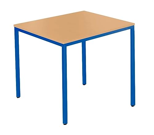 SCHÄFER SHOP Pure Schreibtisch, Quadratrohrfuß Arbeitstisch, B 80 x T 70 x H 72 cm, Bürotisch mit Tischplatte, Mehrzwecktisch quadratisch in Buche/Gestell in blau von SCHÄFER SHOP