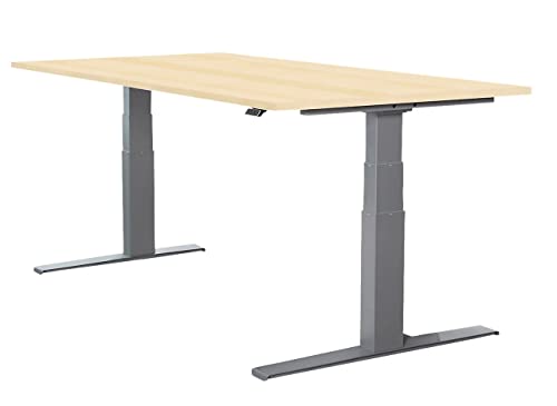 SCHÄFER SHOP Select LOGIN höhenverstellbarer Schreibtisch ergonimischer Steh-Sitz Tisch 160 x 80 Ahorn, Weißaluminium von SCHÄFER SHOP