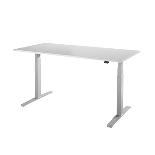 SCHÄFER SHOP Select LOGIN höhenverstellbarer Schreibtisch ergonimischer Steh-Sitz Tisch 160 x 80 Lichtgrau, Weißaluminium von SCHÄFER SHOP