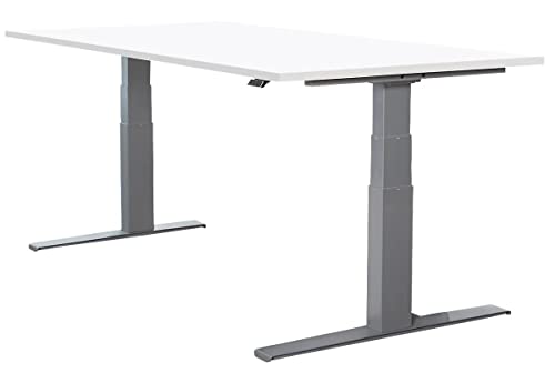 SCHÄFER SHOP Select LOGIN höhenverstellbarer Schreibtisch ergonimischer Steh-Sitz Tisch 160 x 80 Weiß, Weißaluminium von SCHÄFER SHOP