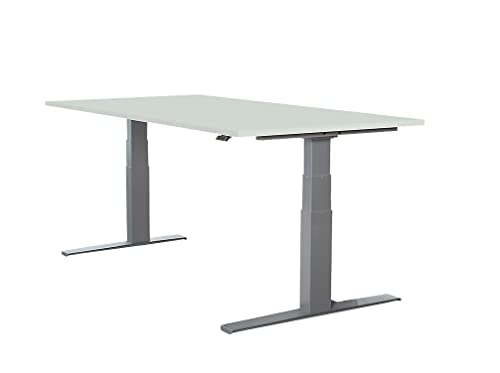 SCHÄFER SHOP Select LOGIN höhenverstellbarer Schreibtisch ergonimischer Steh-Sitz Tisch 180 x 80 Lichtgrau, Weißaluminium von SCHÄFER SHOP