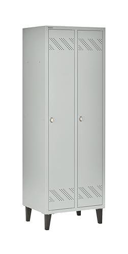 Umkleideschrank abschließbar, Spind mit 2 Böden, Schließfächer, Doppelspind, Kleiderschrank 50 cm tief, Schliessfachschrank 63 cm breit, Kleiderspind klein, Stahlblech, lichtgrau von SCHÄFER SHOP