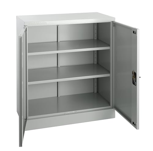 SCHÄFER SHOP Stahlschrank - Metallschrank mit 2 OH, 2 höhenverstellbare Einlegeböden, Drehzylinderschloss - Aktenschrank, Werkstattschrank, B 91,6 x T 42,2 x H 100 cm, lichtgrau RAL 7035 von SCHÄFER SHOP