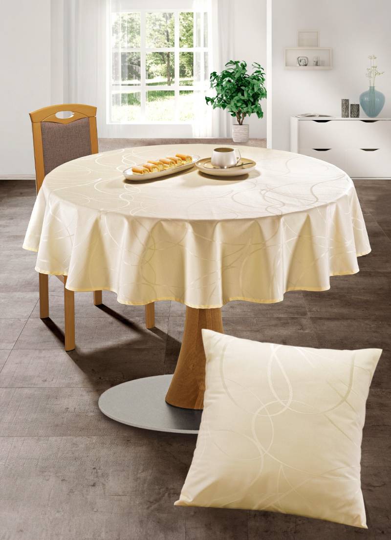 Tisch- und Raumdekoration mit Fleckschutzversiegelung, Größe 190 (Tischdecke oval, 140/190 cm), Champagner von BADER