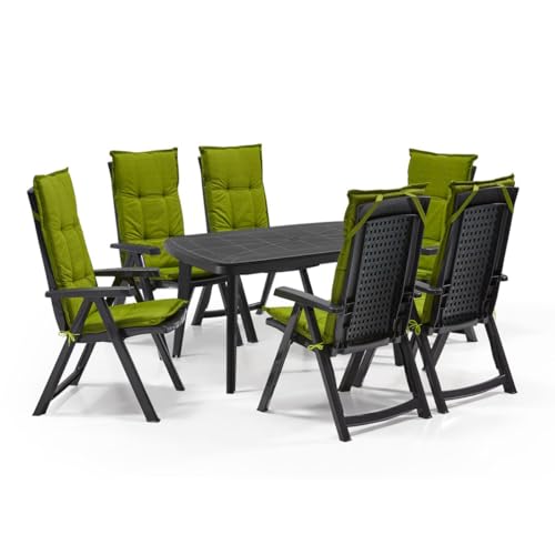 SCHAFF Shaf Milano 7-TLG. Outdoor-Essgruppen-Set | Klappstühle anthrazit | mit grauen Polstern | Wetterfest | Klappsessel (Polster: Grün, Set: Anthrazit) von SCHAFF