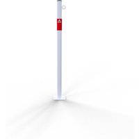 Schake Absperrpfosten aus Stahlrohr verzinkt Ø42x2,5mm weiß mit rot reflektierenden Leuchtstreifen und Kunststoffkappe 900mm Überflur für von SCHAKE