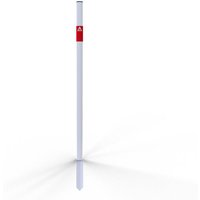 Schake Absperrpfosten aus Stahlrohr verzinkt Ø42x2,5mm weiß mit rot reflektierenden Leuchtstreifen und Kunststoffkappe 900mm Überflur zum Einschlagen Schake Absperrpfosten aus Stahlrohr verzinkt Ø42x2,5mm weiß mit rot reflektierenden Leuchtstreifen und Kunststoffkappe 900mm Überflur zum Einschlagen von SCHAKE