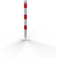 Schake Absperrpfosten aus Stahlrohr verzinkt Ø42x2,5mm weiß mit rot reflektierenden Leuchtstreifen und aufgeschweißter Stahlkappe 900mm Überflur für von SCHAKE