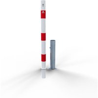 Schake Absperrpfosten herausnehmbar aus Stahlrohr Ø60x2,5mm weiß mit rot reflektierenden Leuchtstreifen, Stahlkappe und Profilzylinderschloss 900mm Schake Absperrpfosten herausnehmbar aus Stahlrohr Ø60x2,5mm weiß mit rot reflektierenden Leuchtstreifen, Stahlkappe und Profilzylinderschloss 900mm von SCHAKE