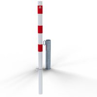 Schake Absperrpfosten herausnehmbar für Vorhängeschloss aus Stahlrohr verzinkt Ø60x2,5mm weiß mit rot reflektierenden Leuchtstreifen und Stahlkappe von SCHAKE