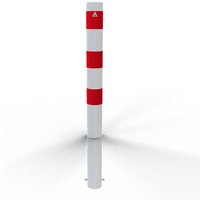 Schake Absperrpfosten ortsfest aus Stahlrohr verzinkt Ø108x2,9mm weiß mit rot reflektierenden Leuchtstreifen, zum Einbetonieren und Stahlkappe 900mm von SCHAKE