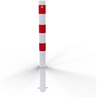 Schake Absperrpfosten ortsfest aus Stahlrohr verzinkt Ø89x2,9mm weiß mit rot reflektierenden Leuchtstreifen, Dübelbefestigung und Stahlkappe 900mm von SCHAKE