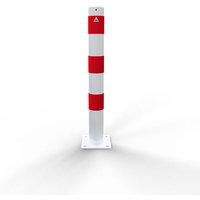 Schake Absperrpfosten ortsfest für Dübelbefestigung mit Bodenplatte feuerverzinkt weiß mit drei rot reflektierenden Leuchtstreifen Ø102x2,9mm Schake Absperrpfosten ortsfest für Dübelbefestigung mit Bodenplatte feuerverzinkt weiß mit drei rot reflektierenden Leuchtstreifen Ø102x2,9mm von SCHAKE