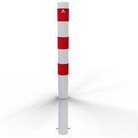 Schake Absperrpfosten ortsfest zum Einbetonieren aus Stahlrohr verzinkt Ø102x2,9mm weiß mit rot reflektierenden Leuchtstreifen, Dübelbefestigung und von SCHAKE