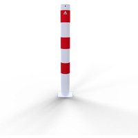 Schake Absperrpfosten ortsfest zum Einbetonieren mit Erdanker aus Stahlrohr verzinkt Ø89x2,5mm weiß mit rot reflektierenden Leuchtstreifen und von SCHAKE