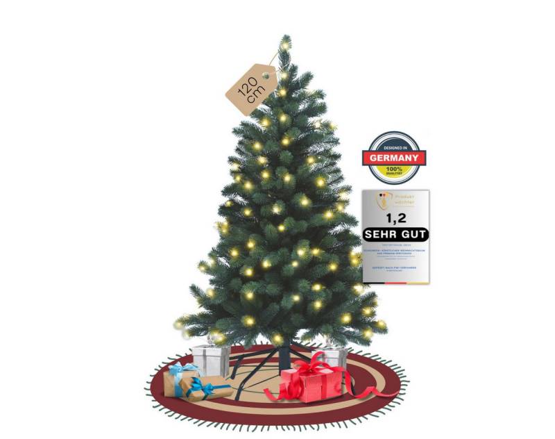 SCHAUMEX Künstlicher Weihnachtsbaum Spritzguss Weihnachtsbaum mit LED Beleuchtung Höhe: 120cm, Spritzguss Nordmanntanne, Extrem Hochwertig, schwer entflammbar von SCHAUMEX