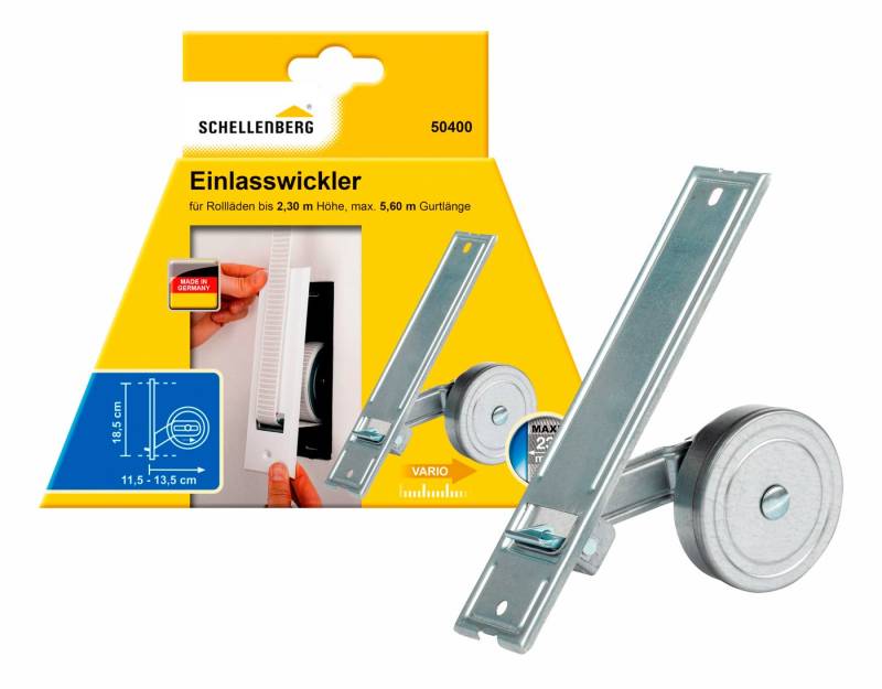 SCHELLENBERG Einlass-Gurtwickler für das Rollladensystem Maxi, Lochabstand 18,5 cm, Unterputz-Montage, Gurtbreite 23 mm, Set, 1-tlg., für Rollladengurte mit 23 mm Breite von SCHELLENBERG