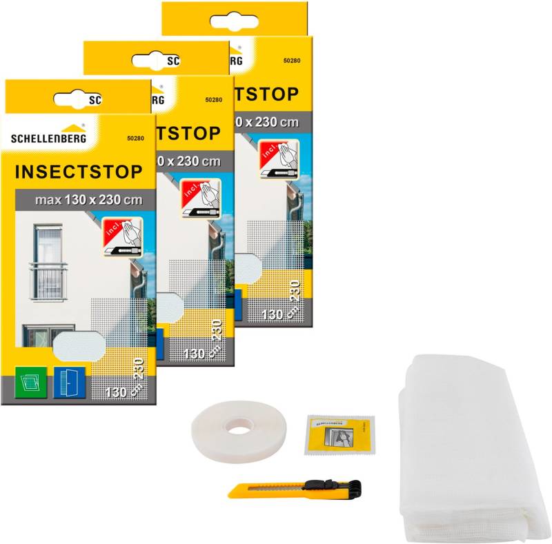 SCHELLENBERG Fliegengitter-Gewebe für bodentiefe Fenster und Türen, (Set, 3-St), Insektenschutz ohne bohren, 130 x 230 cm, weiß und anthrazit von SCHELLENBERG