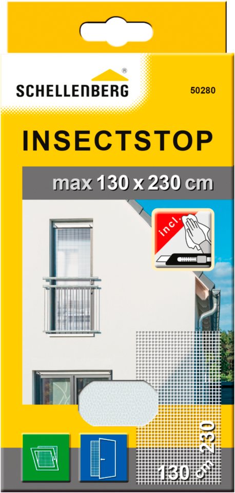 SCHELLENBERG Fliegengitter-Gewebe 50280, für bodentiefe Fenster und Türen, 130x230 cm, weiß von SCHELLENBERG