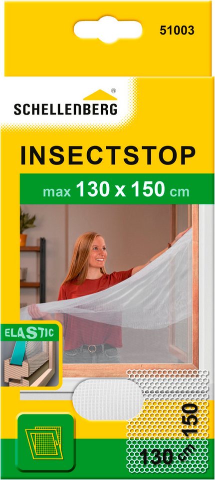 SCHELLENBERG Fliegengitter-Gewebe Elastic 51003, elastischer Insektenschutz für Fenster, 130x150 cm, weiß von SCHELLENBERG